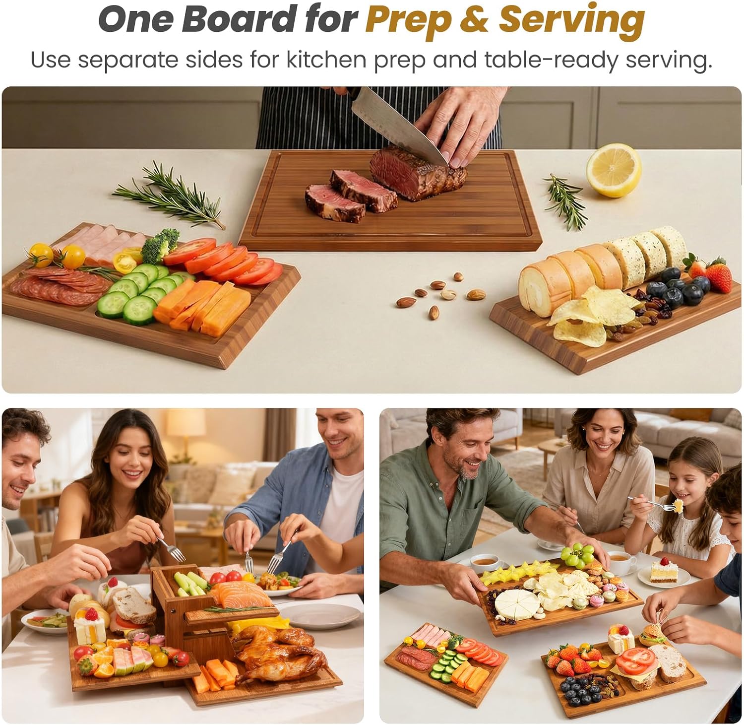 Meal Prep Juice - Set Talenan Bambu Dengan Penyangga, 3PCS
