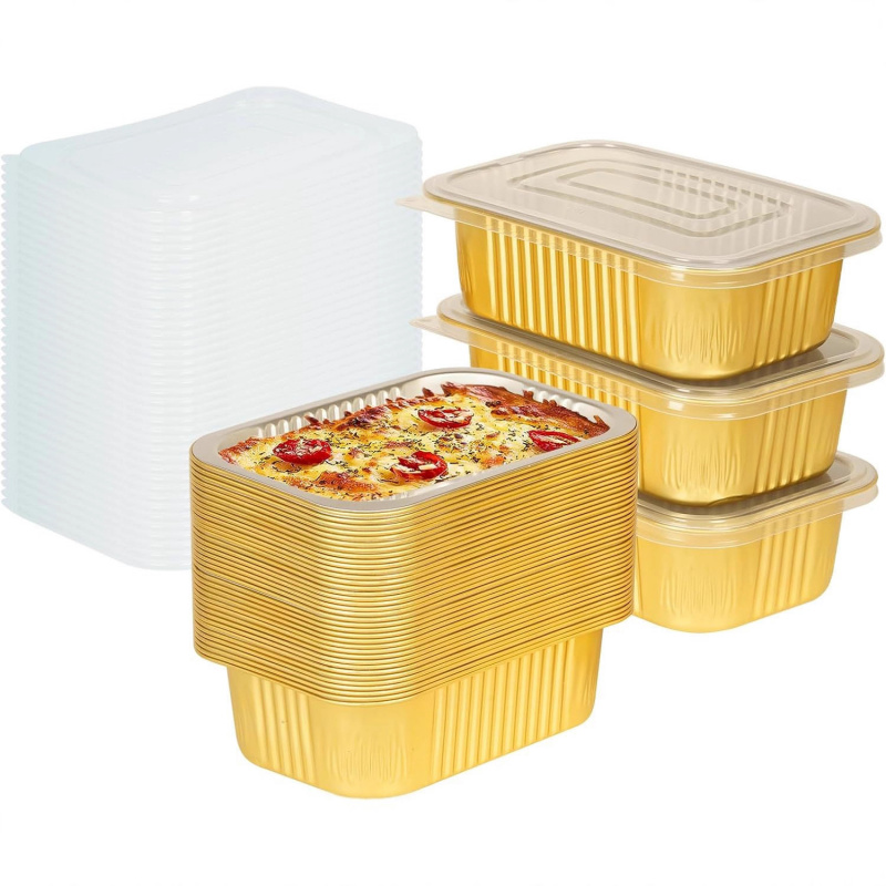 Meal Prep Oven Safe Containers - 【20-Pcs Panci Emas 750ml】Wadah Aluminium yang
