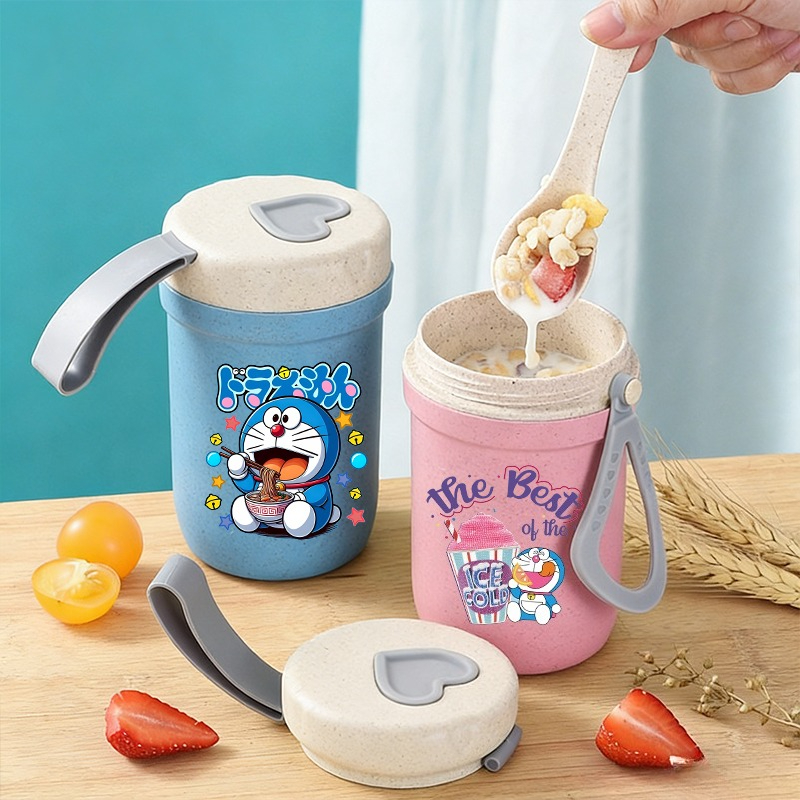Meal Prep Oatmeal Jars - Doraemon Girl Boy Cangkir Sarapan Portabel